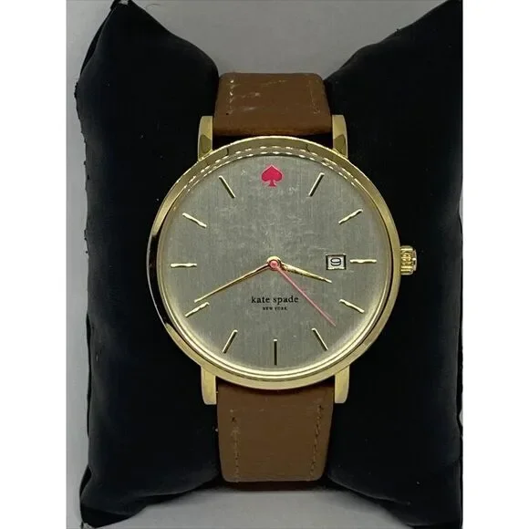 Kate Spade New York 0009 Womens Brown Leather Analog Gold Dial Wrist Watch VK155 - Picture 3 of 12